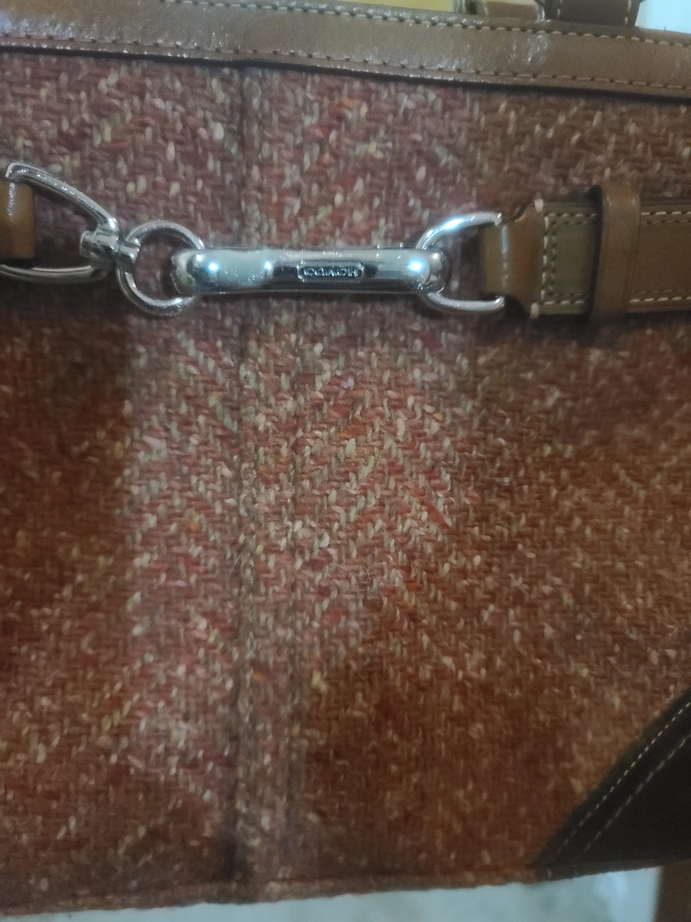 Coach Orange-Brown Tweed Satchel with Leather Trim - Picture 4 of 16